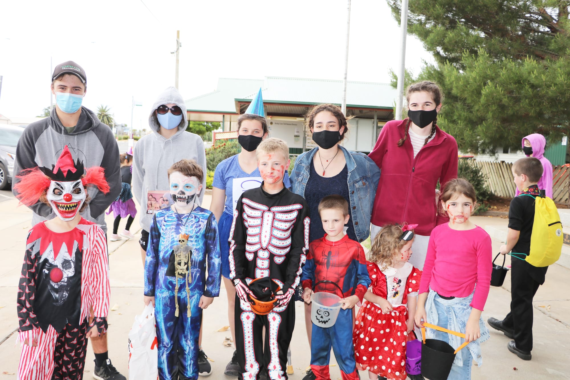 Ready for Halloween: Back row, left to right, Patrick Sheahan, Abi Flowers, Phoebe Paley, Kelsey Atkinson, Chloe Gleeson. Front: Archie Tyler, Jed Coffey, Marcus Atkinson, Dakota Atkinson, Oceania Atkinson, Indya-Rose Atkinson.
