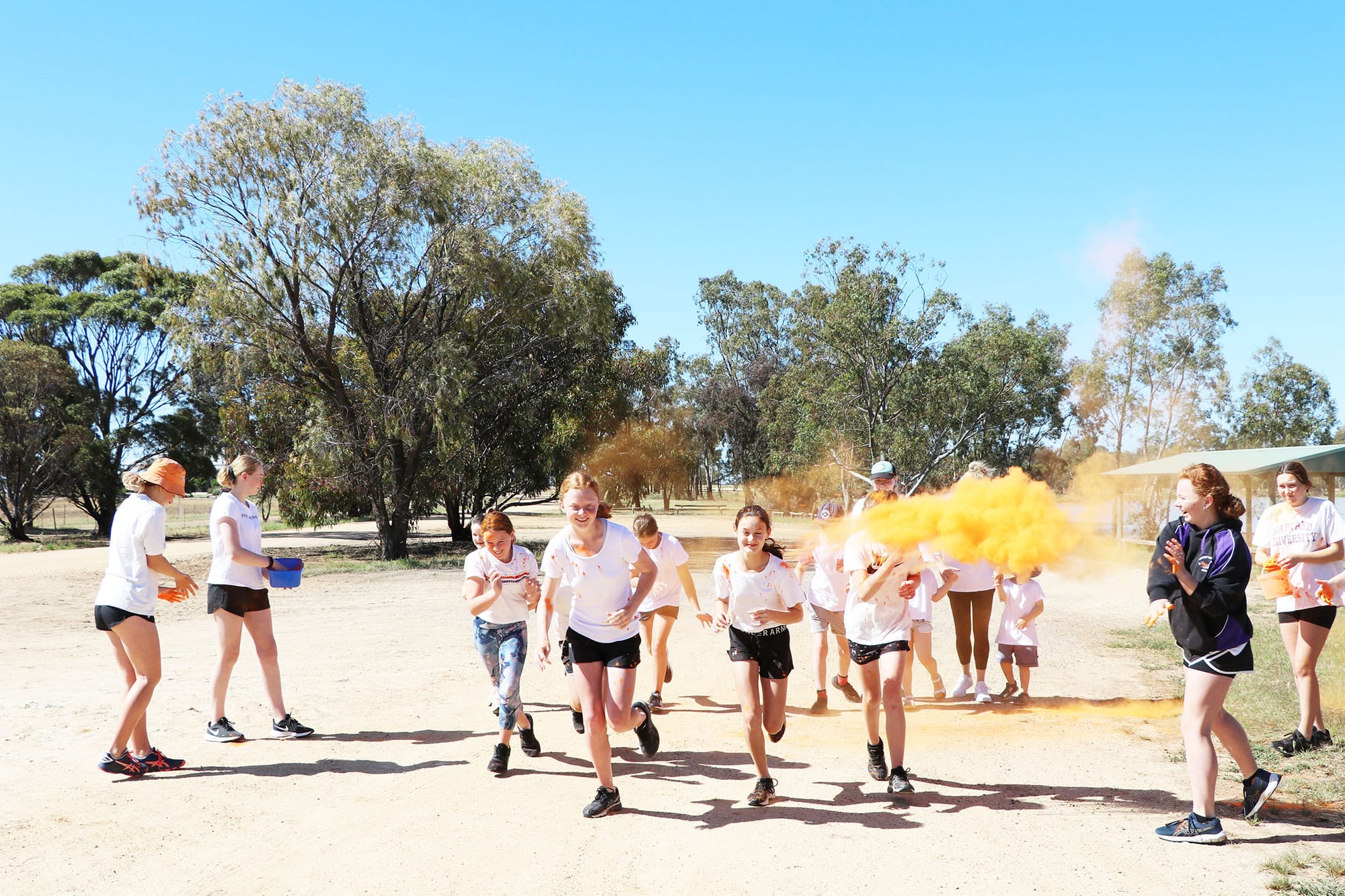 Runners at Tchum Lake are off in a cloud of colour.
