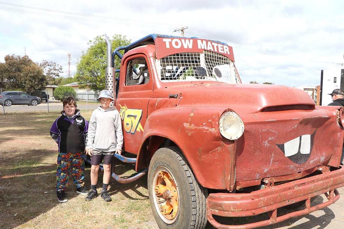 Max Hughes and Zac Garley with Tow Mater.