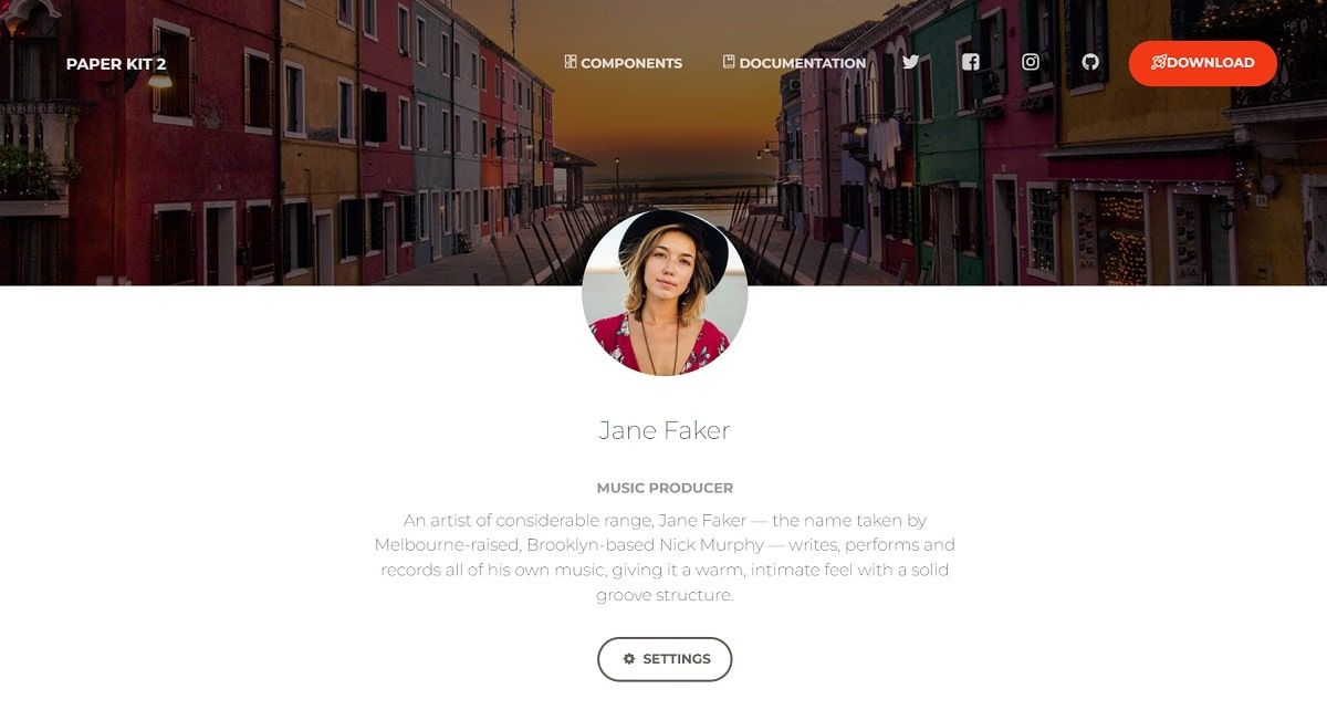 Paper Kit React - User profile page.
