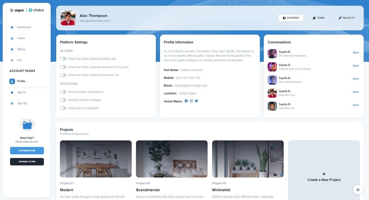 Argon Dashboard Chakra - User Profile Page.