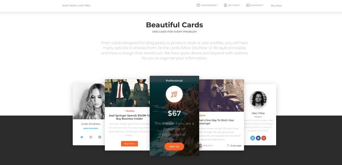 Nuxt Now UI Kit PRO (premium template) - Cards.