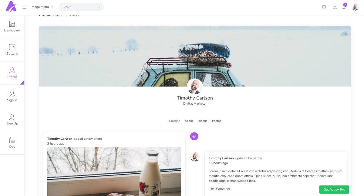 AatroX Vue 3 Dashboard (Open-Source) - Profile Page