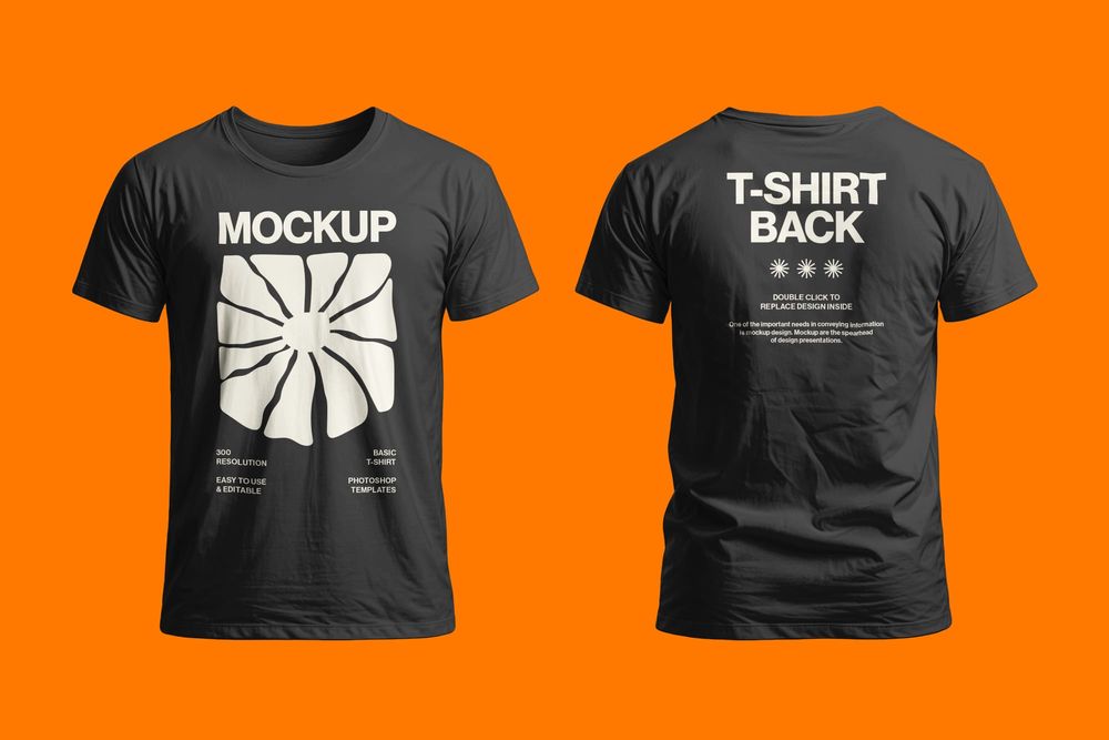 Black T-Shirt Mockup on Orange Background