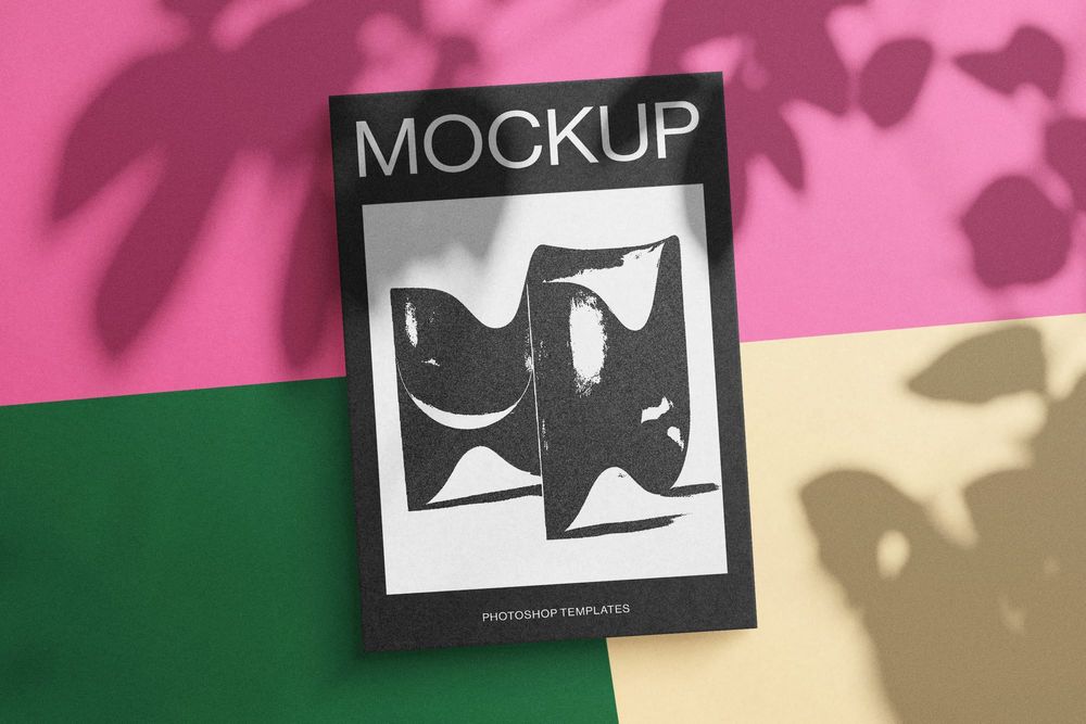 Shadowed Abstract Poster Mockup on Textured Color Blocks
