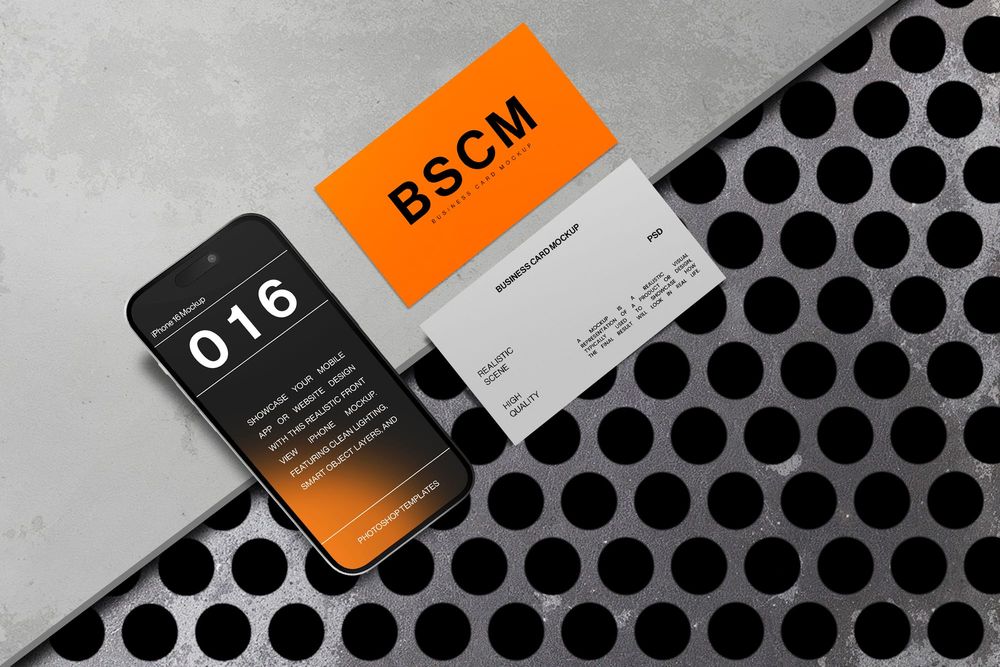 iPhone 16 and Business Card Mockup