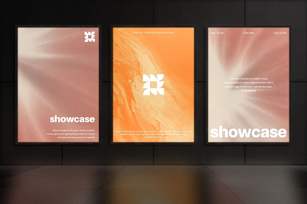 Realistic Screen Poster Mockup Gallery Style