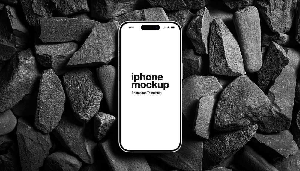 iPhone Mockup On Black Rocks