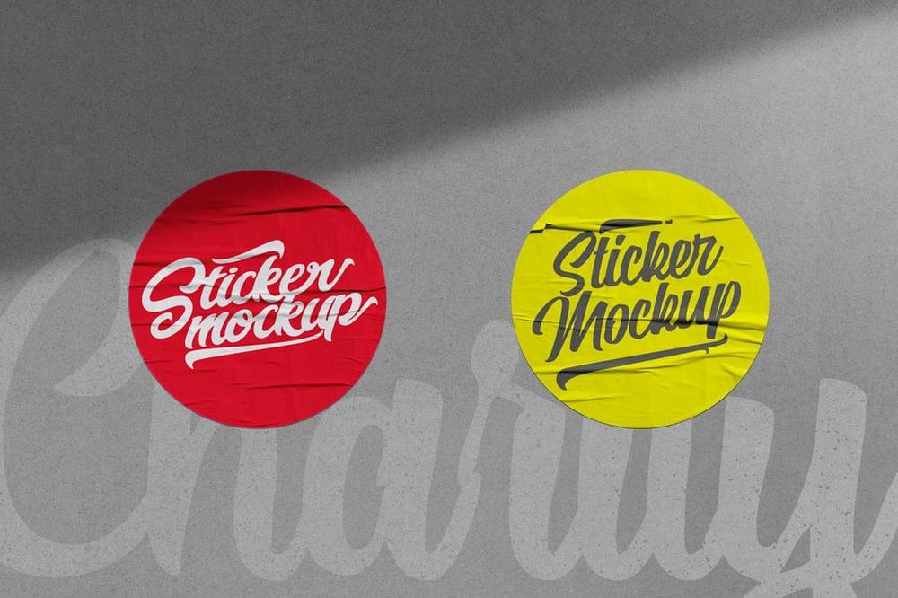 Circle Sticker Mockup on Wall Background