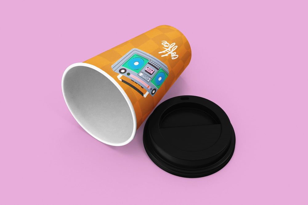 Colorful Coffee Cup Mockup with Fun Illustration Lid Off