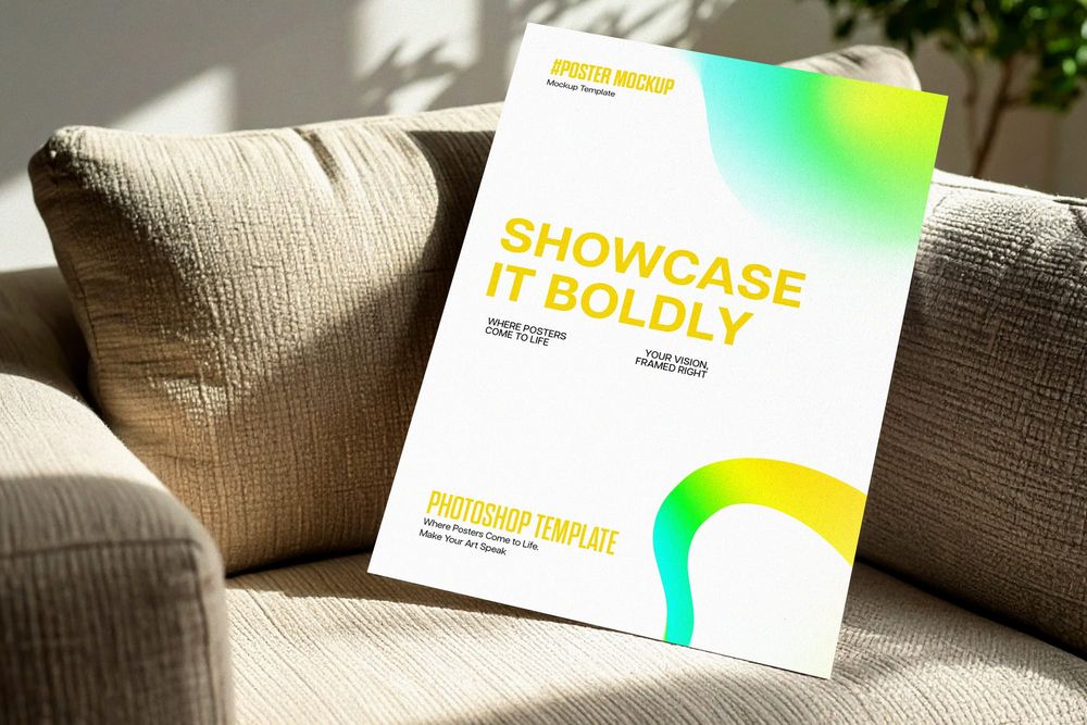 Poster Mockup in Sunlit Living Room with Sofa