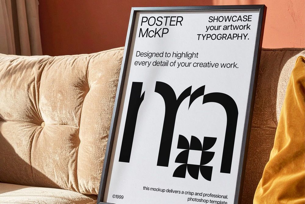 Framed Poster Mockup On Sofa