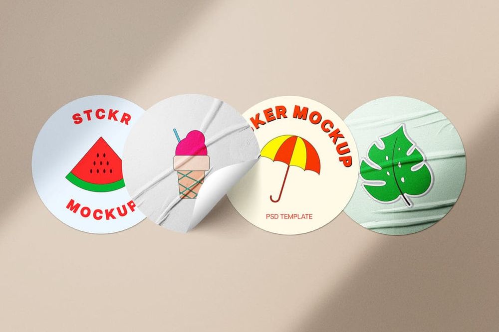 Four Round Sticker Mockup