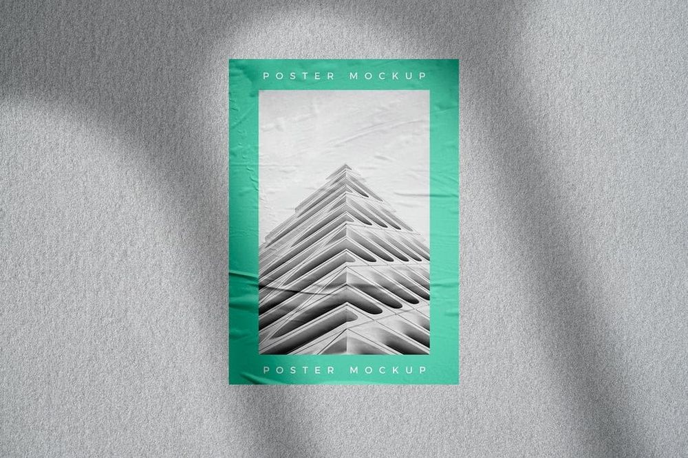 Glued Poster Mockup On Background Texture
