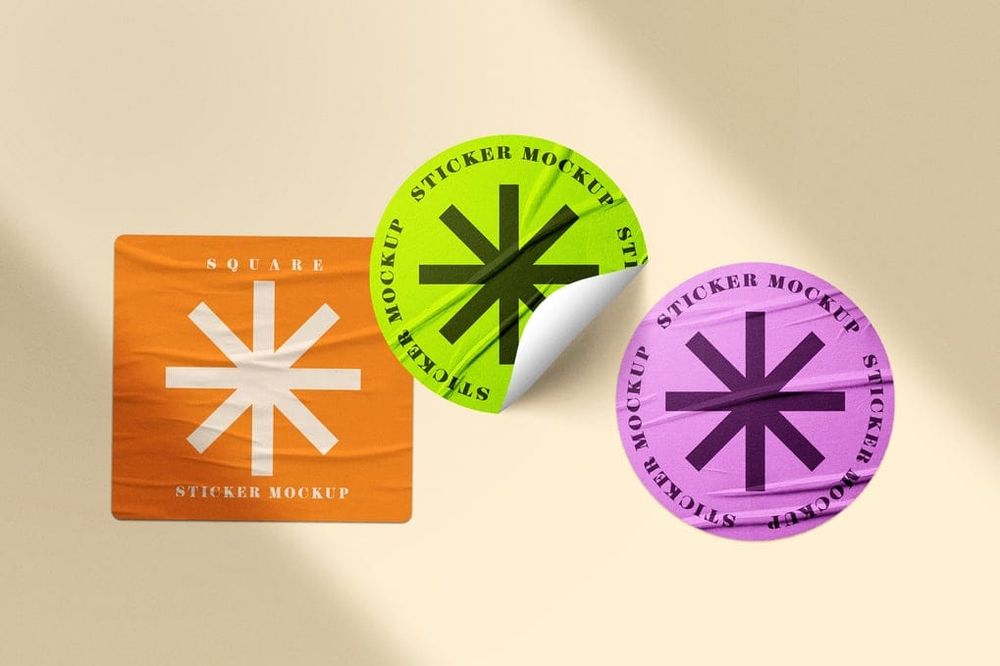 Glued Sticker Mockup With Shadow