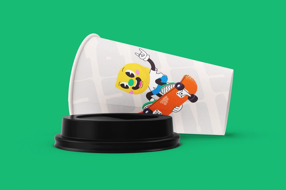 Paper Cup Mockup with Skater Character Illustration