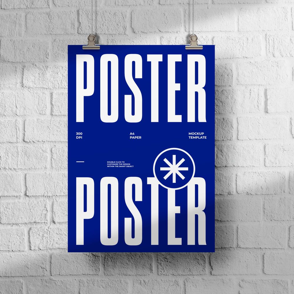 Poster Mockup on Wall Brick White Background