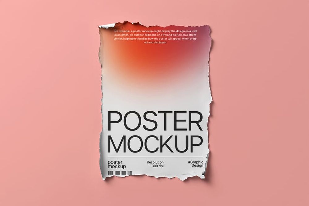 Ripped Poster Mockup on Pink Background