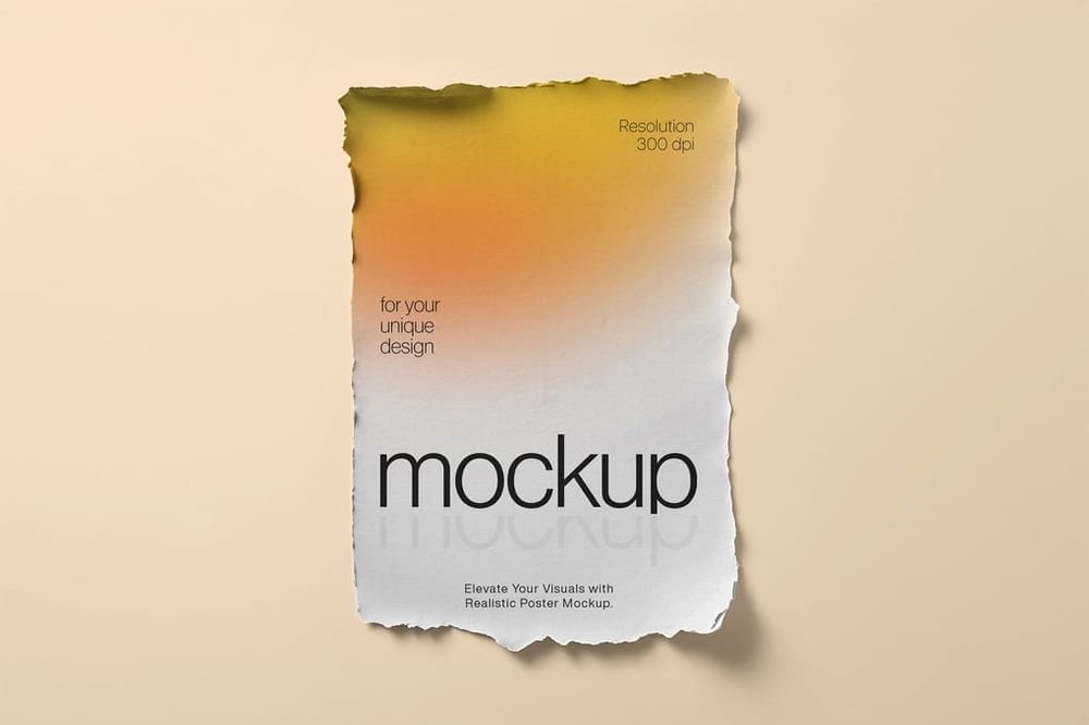 Ripped Poster Mockup on Brown Background