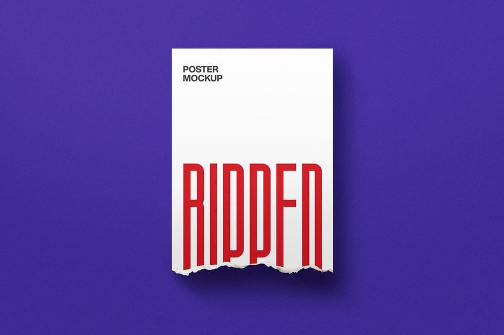 Ripped Poster Mockup On Purple Background