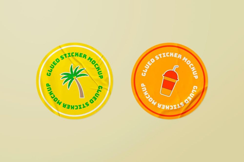 Two Round Glued Sticker Mockup