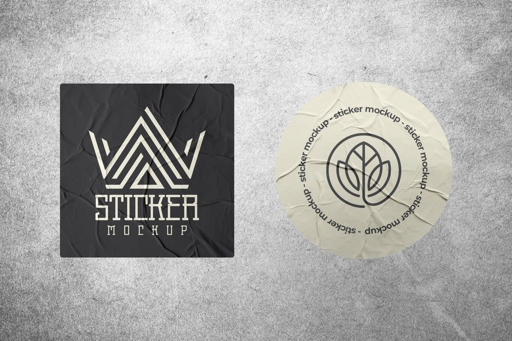 Glued Sticker Mockup on Wall Background