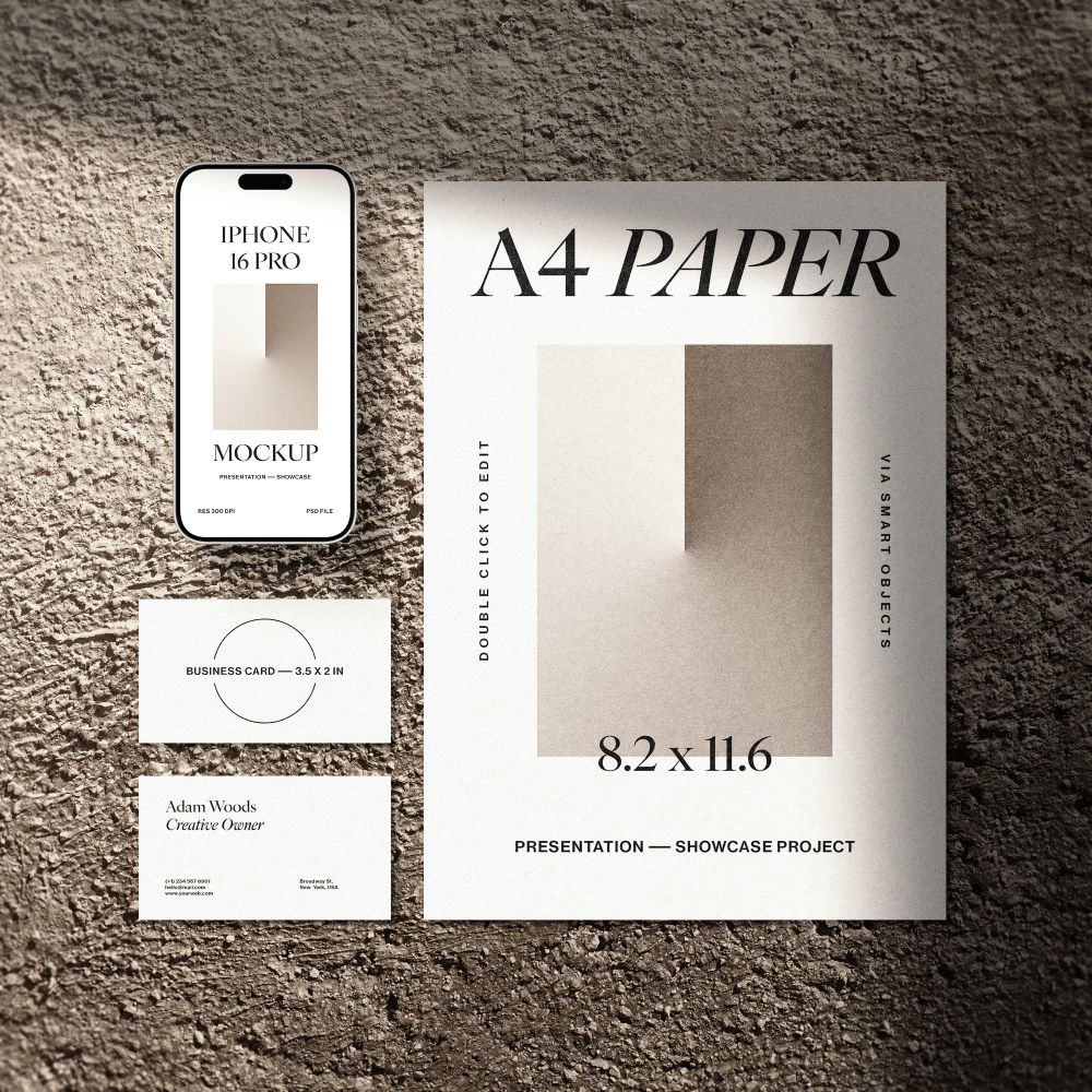 Stationery Mockup With iPhone 16