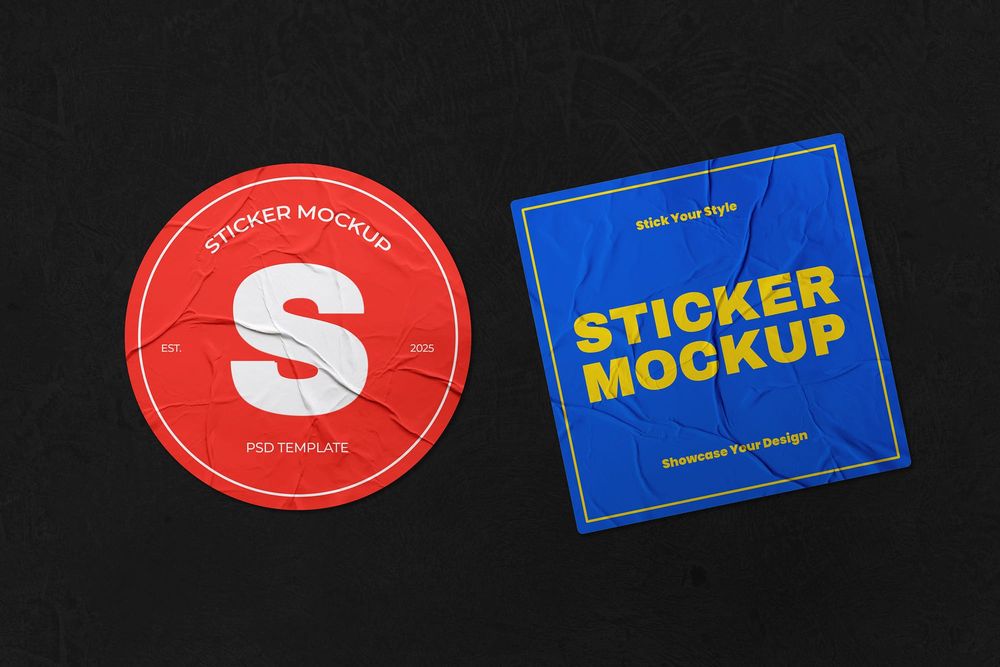 Glued Sticker Mockup with Black Background