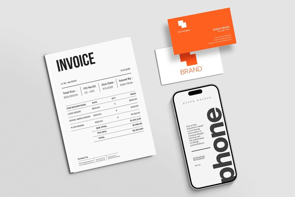 Smartphone & Letterhead With Business Card Mockups