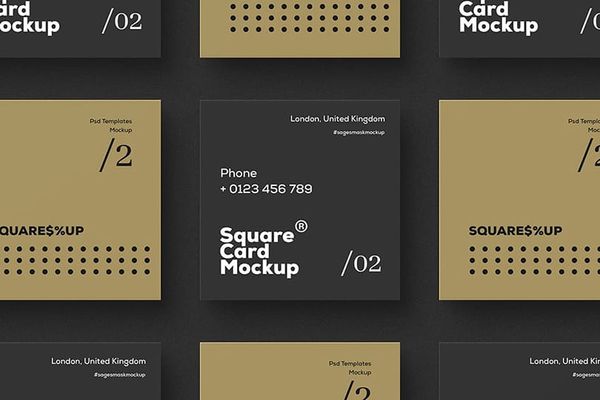 Close-Up Black Square Card Mockup Scene