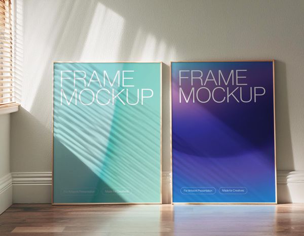 Interior Two Frame Art Mockup With Shadow