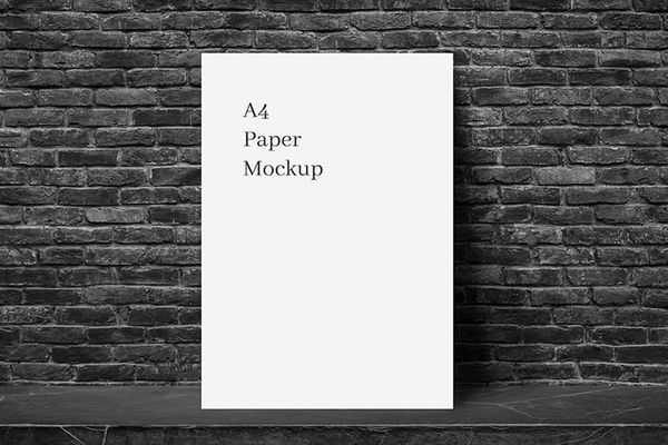 Minimal White Paper Mockup with Brick Stone Wall Background