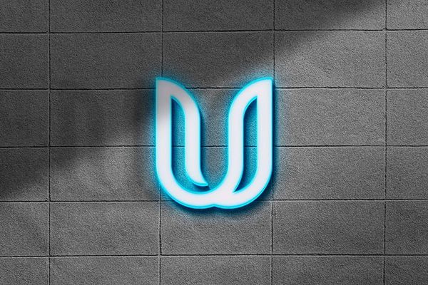 Neon U Logo Mockup on Wall