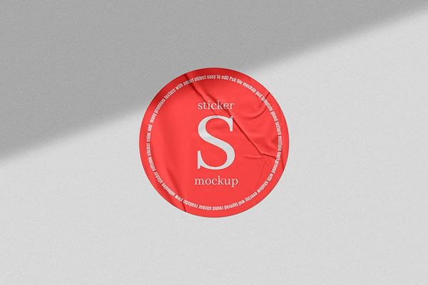 Red Glued Sticker Mockup On Plain White Background