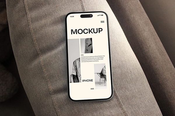 iPhone Mockup on Brown Sofa