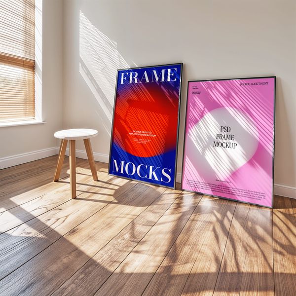 Interior Frame Art Mockup with Wooden Chair