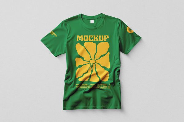 Minimal Crew Neck Green T-Shirt Mockup