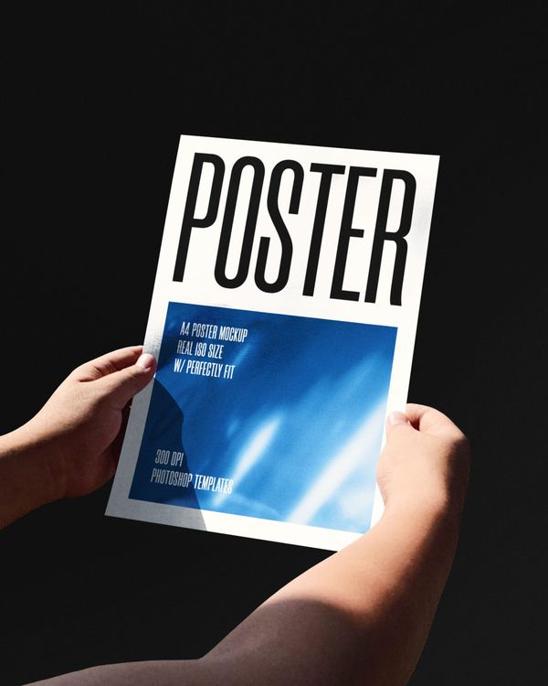 Hands Holding a Blue Gradient Poster Mockup