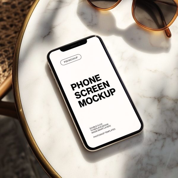 Phone Screen Mockup on Table Marble