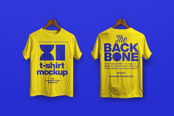 Hanging T-Shirt Mockup on Blue Background