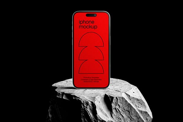 Stand iPhone Mockup on Stone with Dark Background