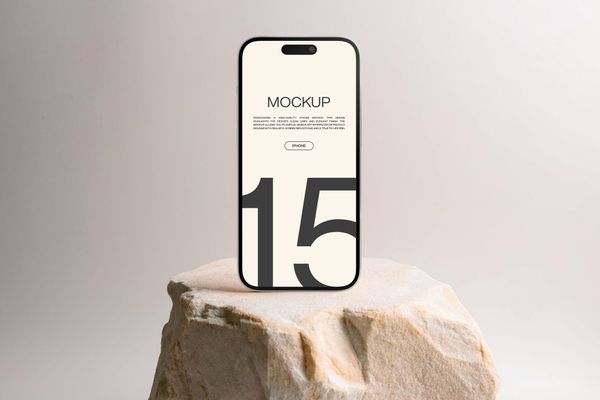 Stand Iphone 15 Mockup On Stone