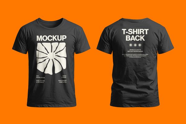 Black T-Shirt Mockup on Orange Background