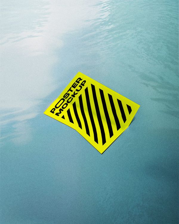 Angled Yellow Poster Mockup with Water Ripple Effect