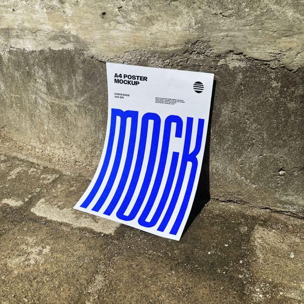 Curved A4 Poster Mockup Against a Concrete Wall