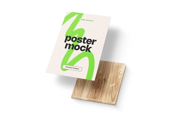 Floating Poster Mockup on Wood Surface