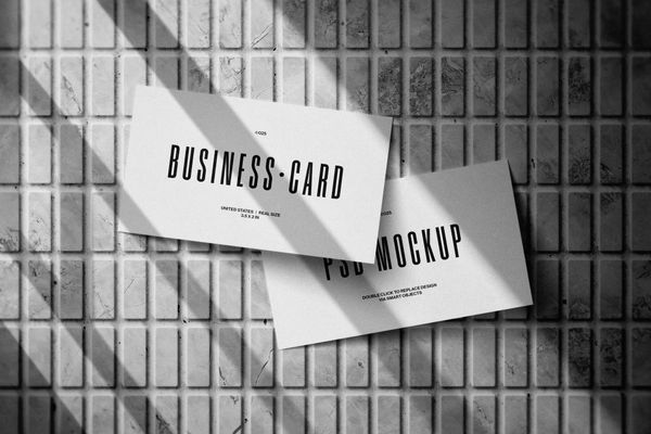 Minimalist Business Card Mockup on Tiled Surface