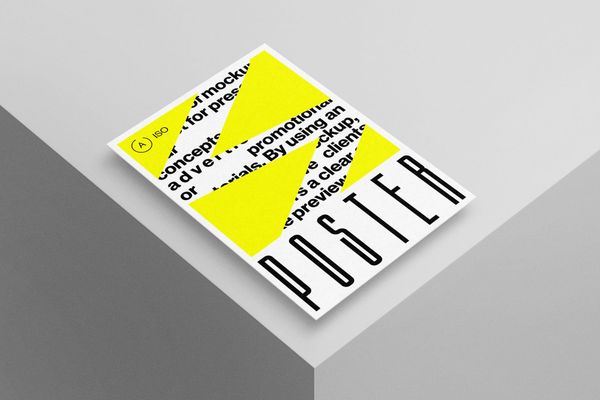 Angled Poster Mockup with Yellow Accents