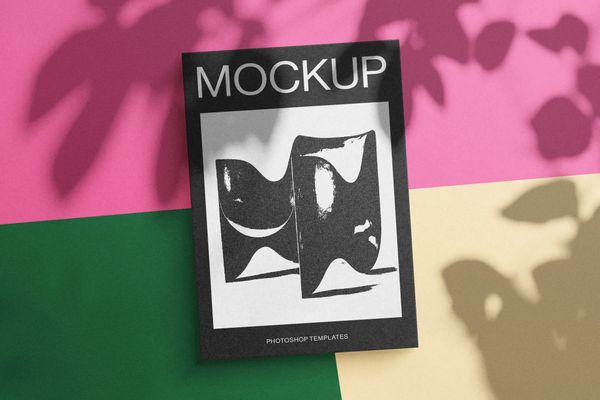 Shadowed Abstract Poster Mockup on Textured Color Blocks