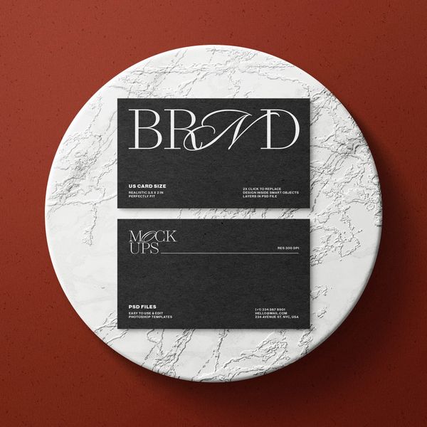 Elegant Business Card Mockup on Marble Plate
